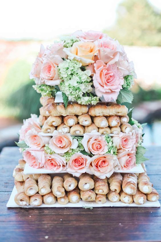 Italian Wedding Cake - Cannoli tower with flowers