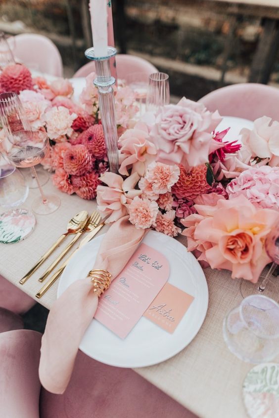 pink tonal summer wedding centerpiece