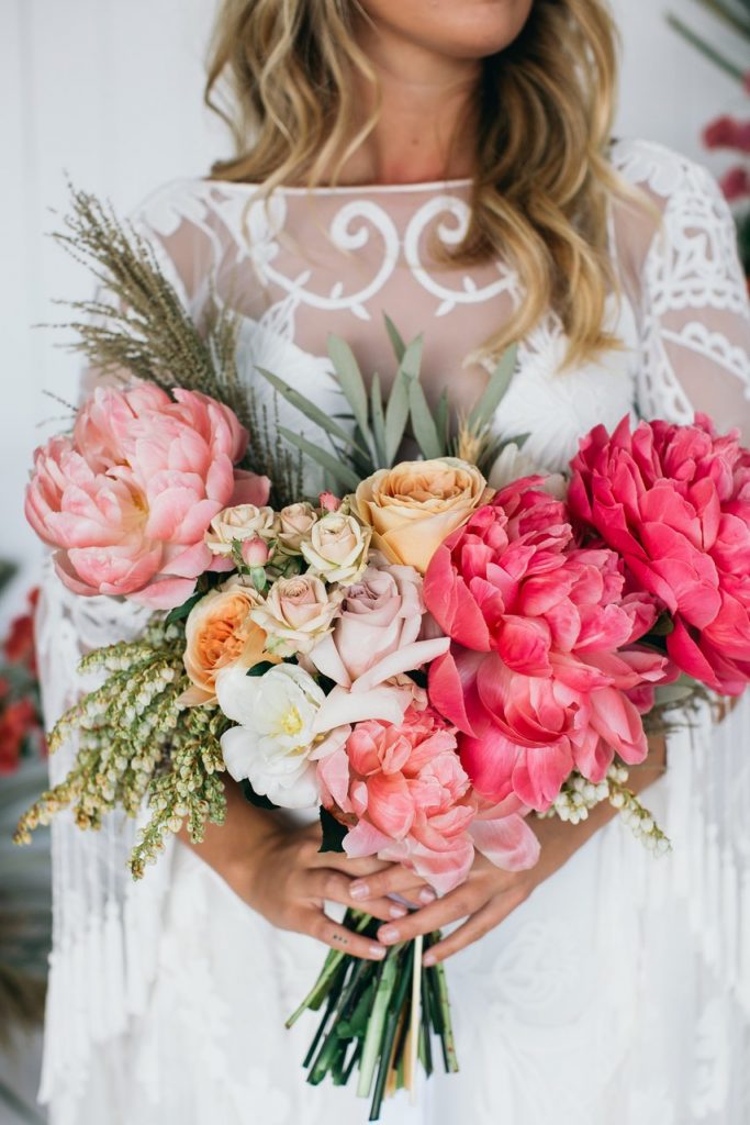 roses and peonies wedding bouquet