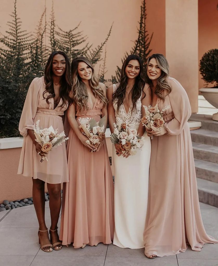 pink mismatched bridesmaid dresses