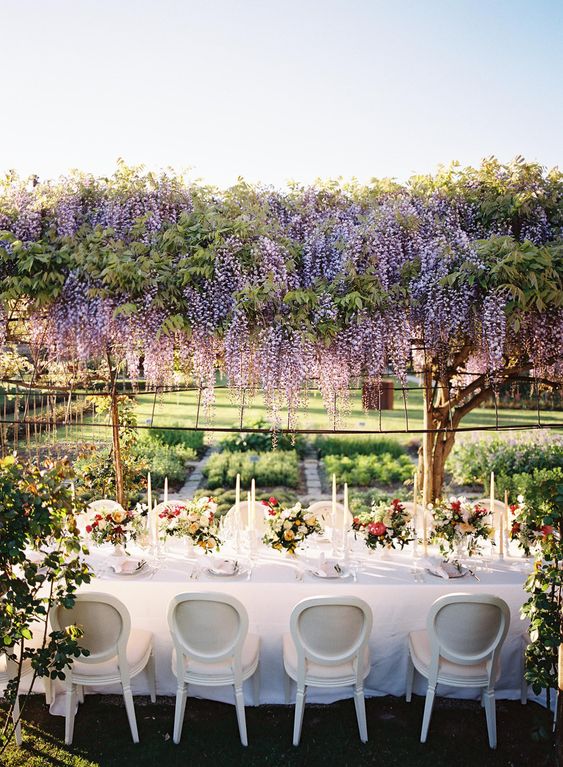 purple wedding floral installations