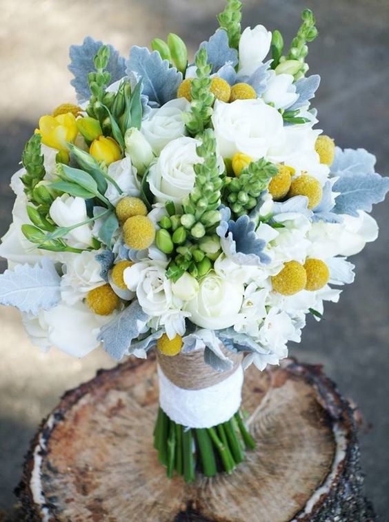 blue and yellow bridal bouquet