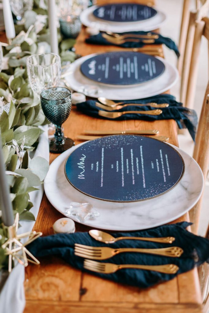 midnight blue place settings