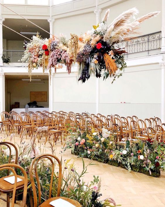 hanging floral installation wedding
