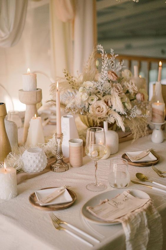earthy neutral wedding table decor