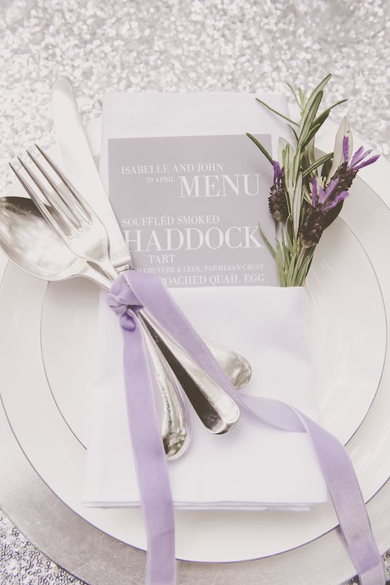 lavender and grey place settings