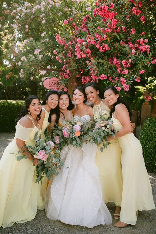 pastel yellow bridesmaid dresses
